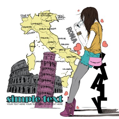 İtalyan bir arka planda skeç tarzında tatlı kız.