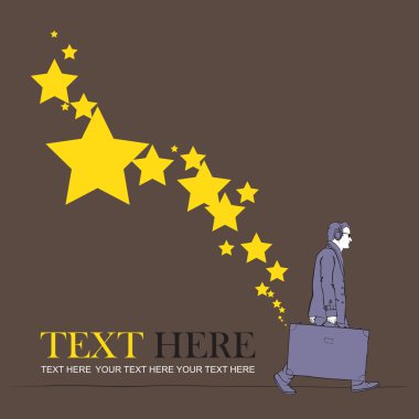 bir adam seyahat çantası ve yıldız tasarlamak vektör çizim