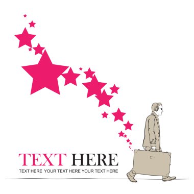 bir adam seyahat çantası ve yıldız tasarlamak vektör çizim