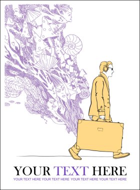 bir adam seyahat çantası ve öğelerini tasarlamak vektör çizim.