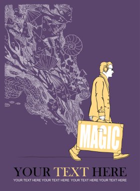 bir adam seyahat çantası ve öğelerini tasarlamak vektör çizim.