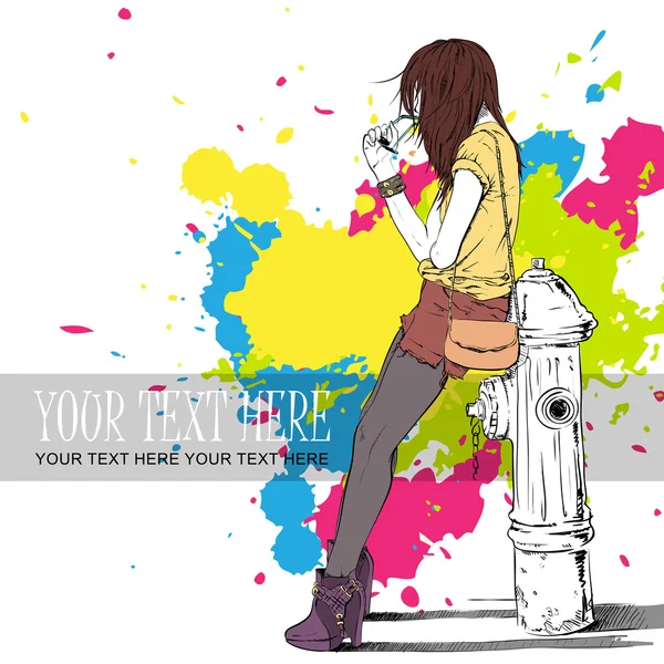 Vektor-Illustration eines Mode-Mädchens auf schmutzigem Hintergrund — Stockvektor