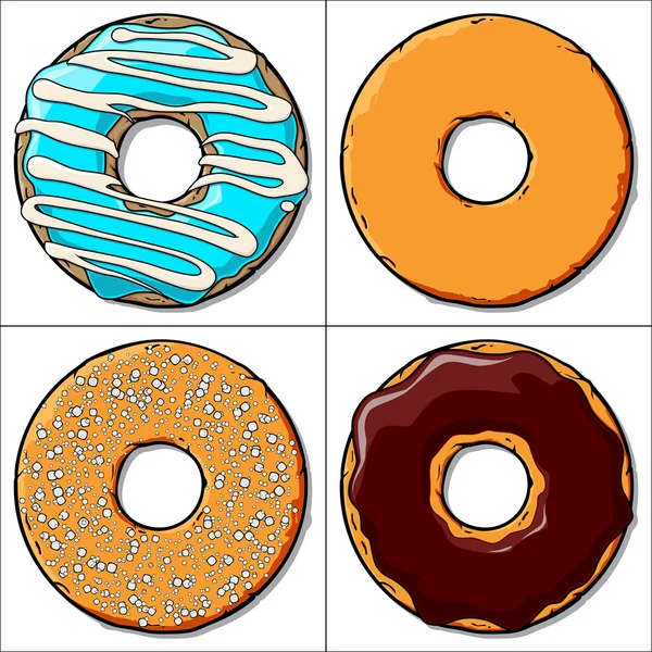 Conjunto vetorial de donuts de desenhos animados . —  Vetores de Stock