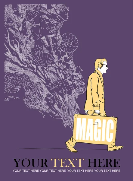 bir adam seyahat çantası ve öğelerini tasarlamak vektör çizim.