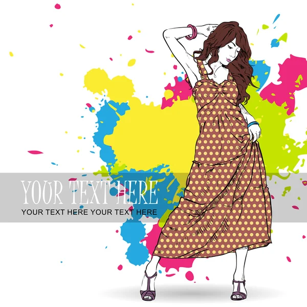 Vector illustration of a fashion girl on a dirty background — Stock Vector