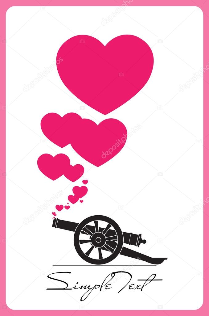 Abstract vector illustration with ancient artillery gun and hearts