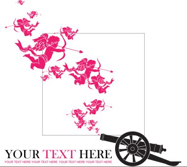 Antik topçu silahı ve cupids tasarlamak vektör çizim.