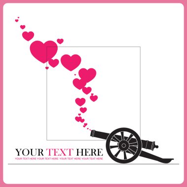 Antik topçu silahı ve kalpleri tasarlamak vektör çizim