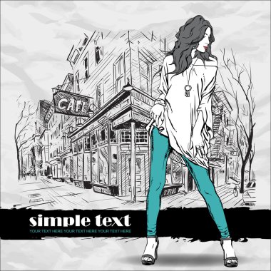seksi yaz kız sokak arka plan üzerinde. vektör çizim