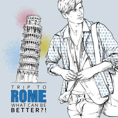 İtalyan bir arka plan üzerinde şık genç adam. vektör çizim.