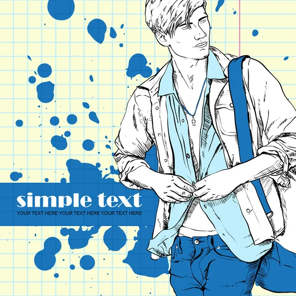 Stylish guy with bag on a grunge background. Vector illustration. — Stock Vector