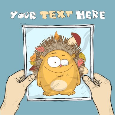 Kirpi Karakter resimde elleri ile bir sayfaya bir çizim. vektör.