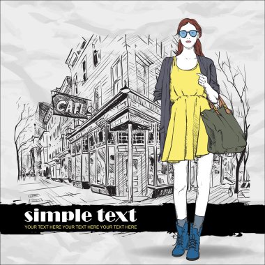güzel yaz kız sokak arka plan üzerinde. vektör çizim