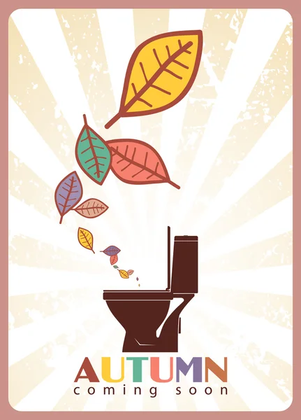 Abstract autumnal vector illustration with toilet bowl and leafs. — Stock Vector