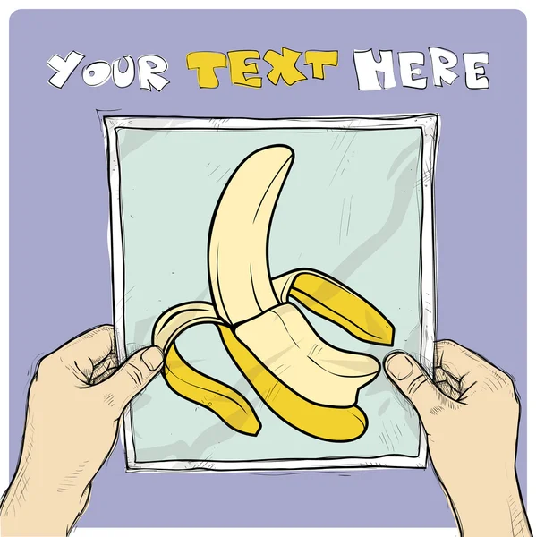 一张纸在手中的香蕉插画的绘制。矢量. — 图库矢量图片