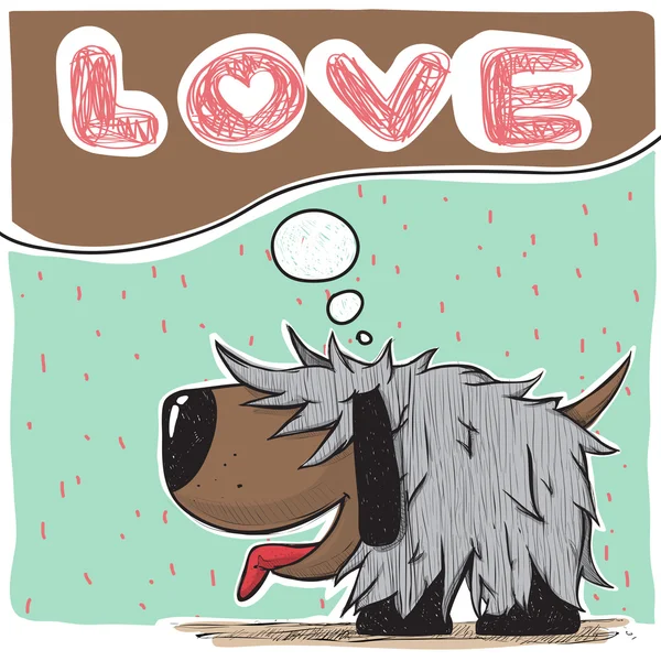 Illustrazione vettoriale con testo e personaggio divertente del cane dei cartoni animati . — Vettoriale Stock