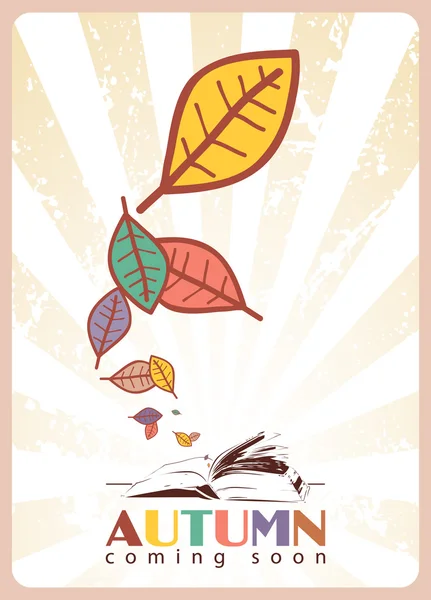 Abstract autumnal vector illustration with opened book and leafs. — Stock Vector