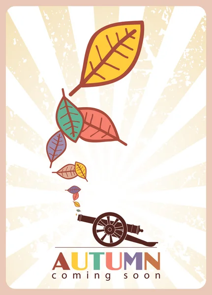 Abstract autumnal vector illustration with ancient artillery gun and leafs. — Stock Vector