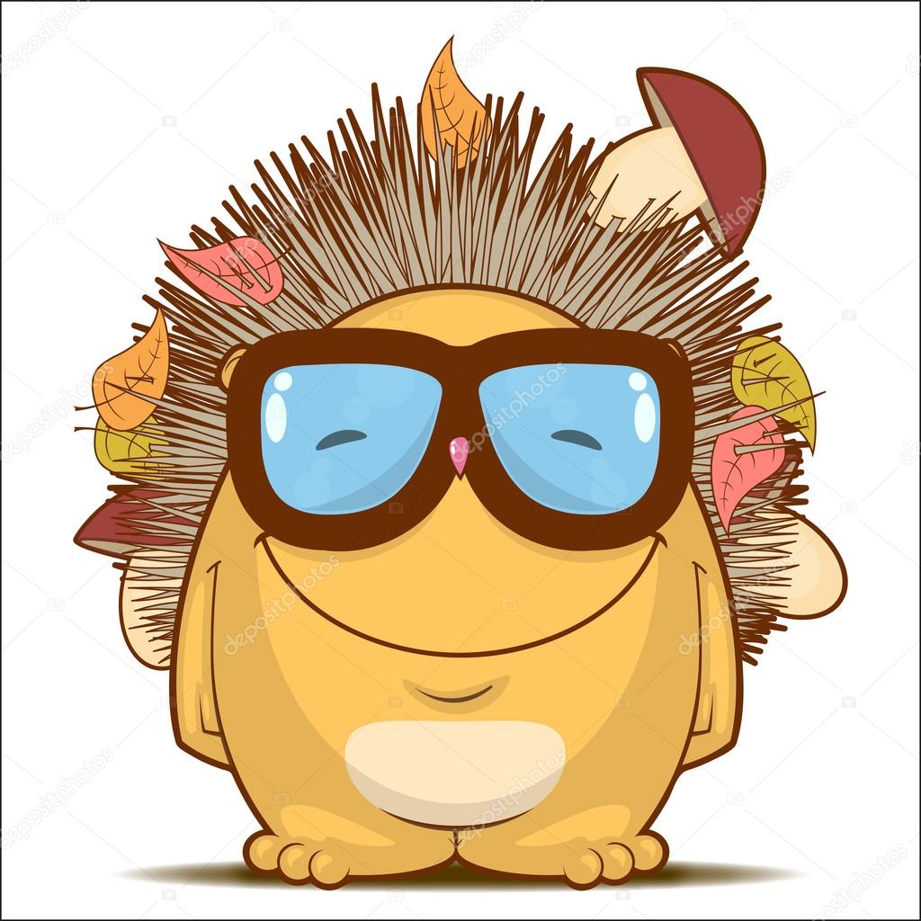 Vector illustration with funny cartoon hedgehog character.