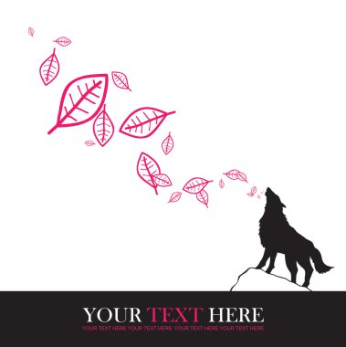 soyut kurt ile vektör çizim ve yapraklar.