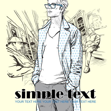 bir tren genç şık züppe. vektör çizim.