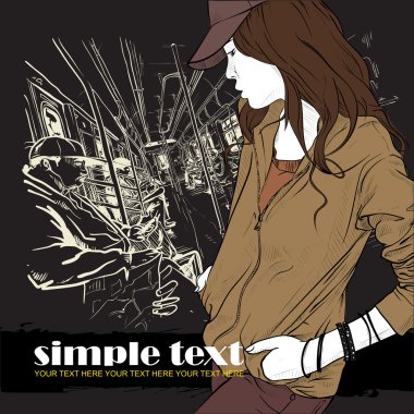 moda güzel kız bir tren. vektör çizim