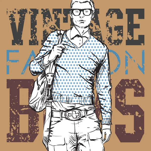 Elegante ragazzo con borsa su uno sfondo grunge. Illustrazione vettoriale . — Vettoriale Stock