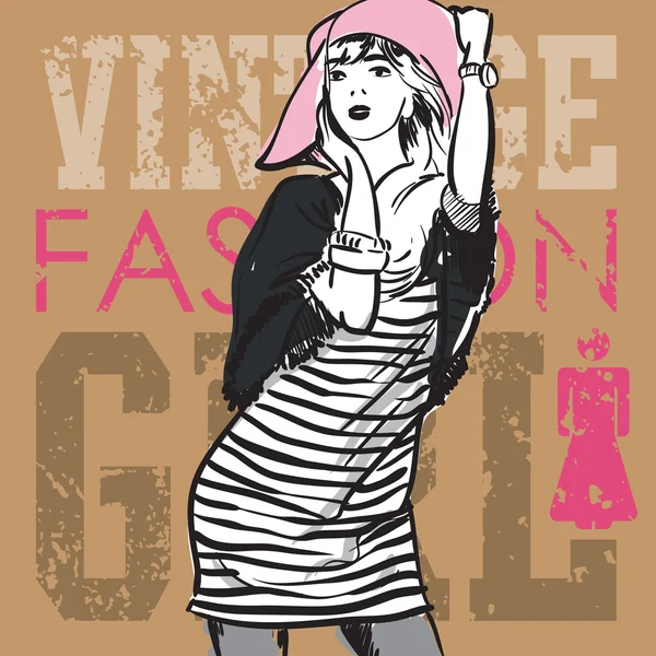 Härlig mode flicka på grunge bakgrund. vektor illustration — Stock vektor