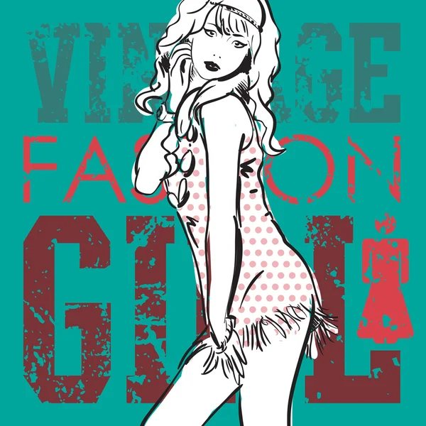 Belle fille de la mode sur un fond grunge. Illustration vectorielle — Image vectorielle