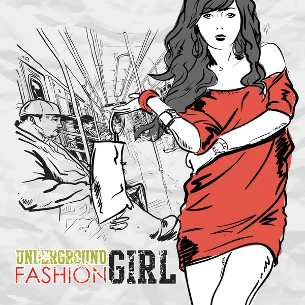 Underground fashion girl. Vector illustration — Stock Vector