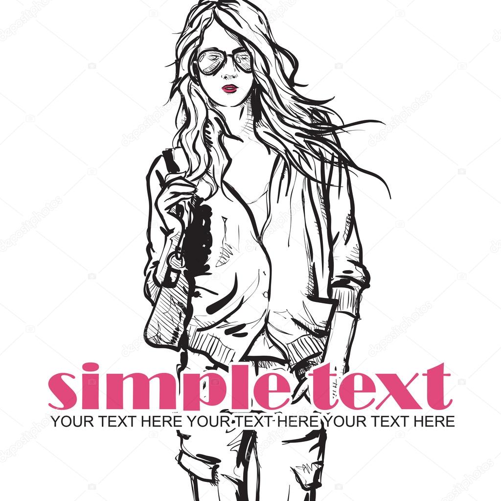 Sexy fashion girl in sketch style. Place for your text.