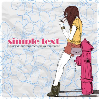 çiçek vektör kartı ile kız moda.