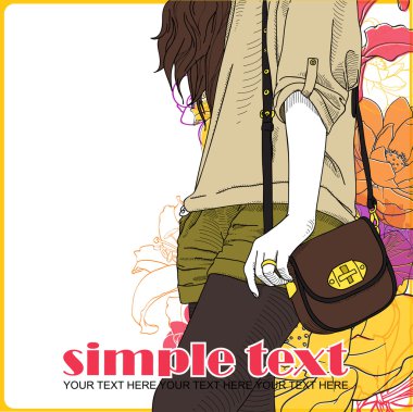 çiçek vektör kartı ile kız moda.