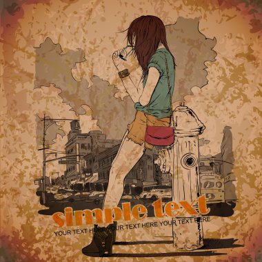 eps10 vintage resimde güzel moda kız