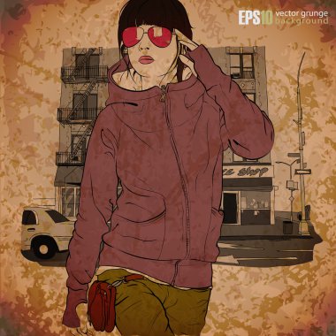 eps10 vintage resimde güzel moda kız