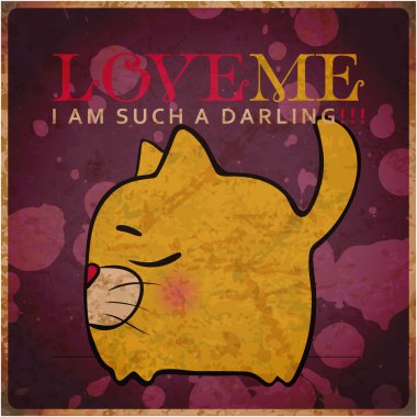 eps10 vintage kart karikatür kitty ile