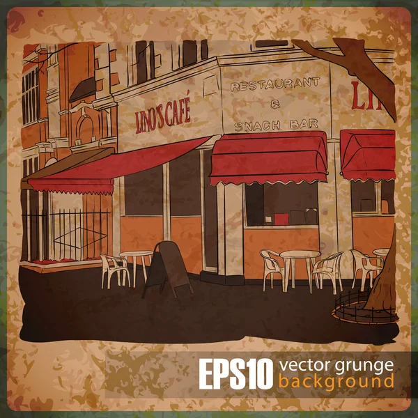 EPS10 fondo vintage con vista a la cafetería de la calle — Vector de stock