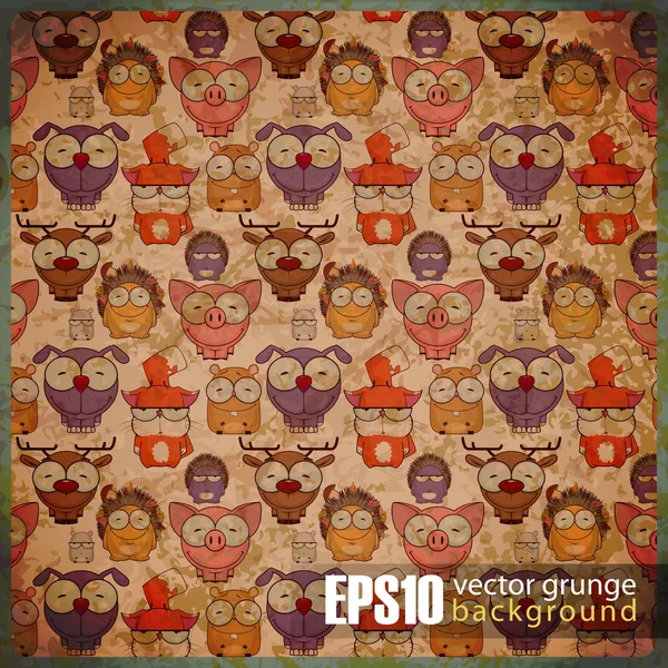 EPS10 fondo vintage con animales de dibujos animados — Vector de stock