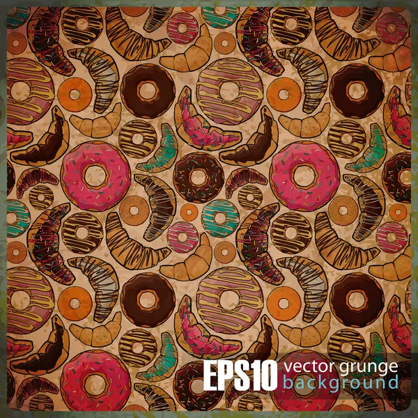 EPS10 fundo vintage com croissants e donuts . — Vetor de Stock