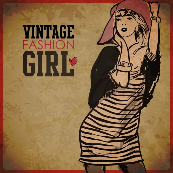 EPS10 fundo do vintage com menina bonita — Vetor de Stock