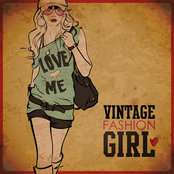 Винтажный фон S10 с симпатичной девушкой
