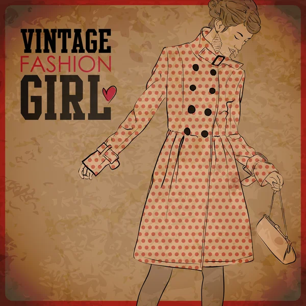 EPS10 sfondo vintage con bella ragazza autunnale — Vettoriale Stock