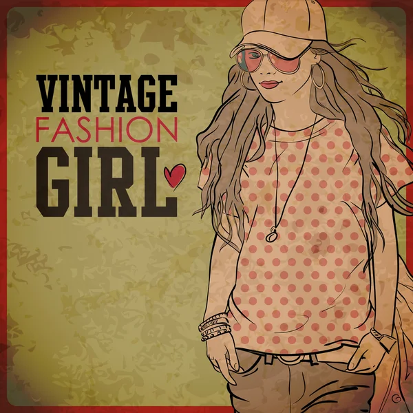 EPS10 fondo vintage con chica bastante joven — Vector de stock