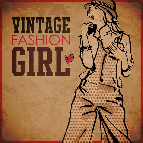 Eps10 vintage Hintergrund mit hübschen jungen Mädchen — Stockvektor
