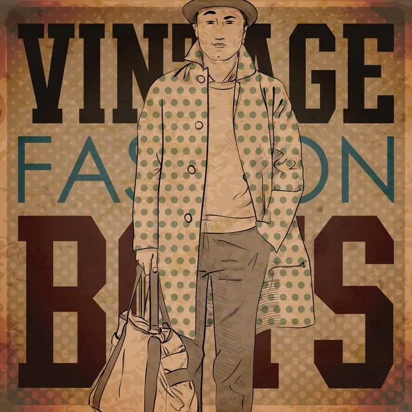 Vintage background with stylish dude. — Stock Vector