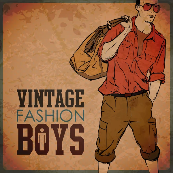 Vintage background with stylish dude. — Stock Vector