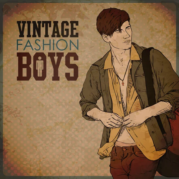 Vintage background with stylish dude. — Stock Vector