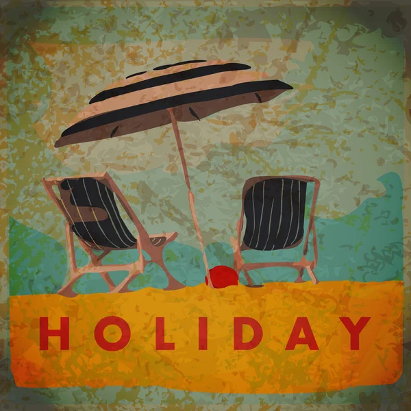Eps10 Vintage Hintergrund mit Liegestuhl und Sonnenschirm — Stockvektor