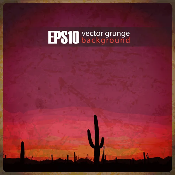 EPS10 fond vintage avec coucher de soleil désert mexicain — Image vectorielle