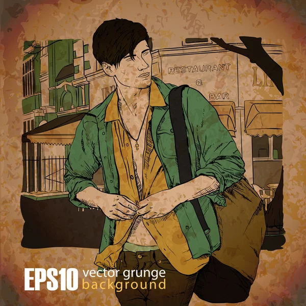 EPS10-vintage illustrasjon med stilig ung fyr – stockvektor